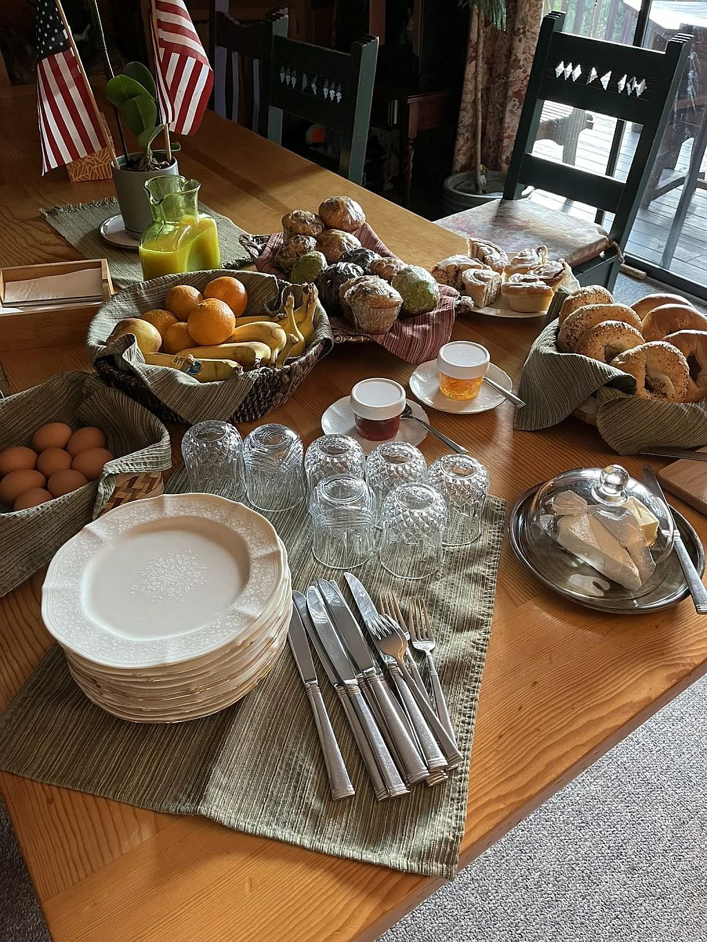 Continental breakfast buffet spread at Country Sunshine Bed & Breakfast